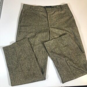 Ted Baker‎ Mens Dress Pants Brown Green Wool Blend  Flat Front 36L X 30